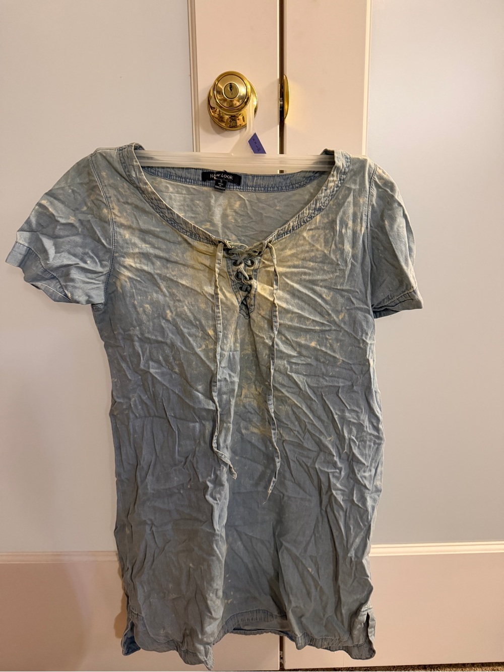 New Look Light Blue Lace-Up Short Sleeve Tee